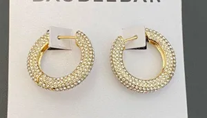 New Baublebar Carina Gold Pavé Crystal Encrusted Huggie Hoops earrings thumbnail 3