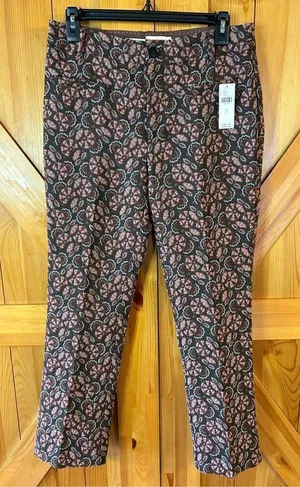 Anthropologie The Essential Slim Pant Brown Motif Floral Ankle Womens Size 4 nwt thumbnail 1