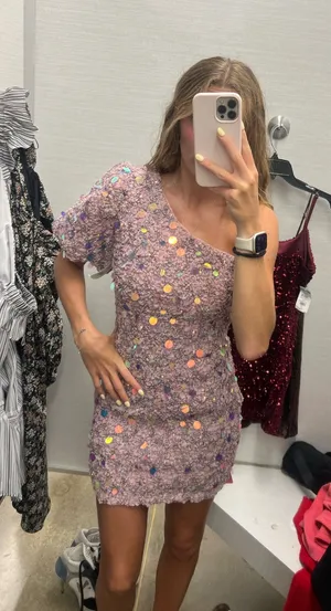 Pink Sequin Endless Rose Mini Dress thumbnail 1
