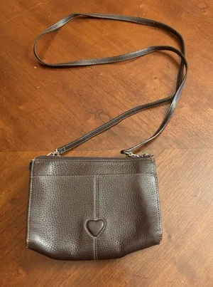 Brighton Organizer Crossbody Handbag Purce Bag Black Brown Leather Retired 7"x5" thumbnail 1