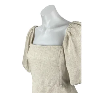 Abercrombie & Fitch Beige Linen Short Puff Sleeve Square Neck ALine Mini Dress S thumbnail 2