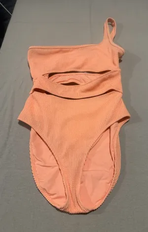 Aerie Ribbed Cut‎ Out Orange High Rise Cheeky Bathing Suit Women's Size L thumbnail 1