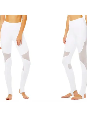 Alo Yoga Moto Mesh Panel Leggings White Womens Medium W5434R thumbnail 12