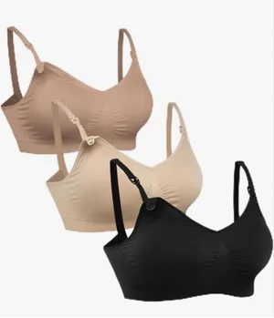 NEW 3 Pk Full Bust Seamless Nursing Maternity Bras Bralette XL thumbnail 1
