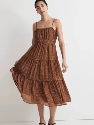 Madewell‎ Brown Polka Dot Tiered Midi Dress thumbnail 2