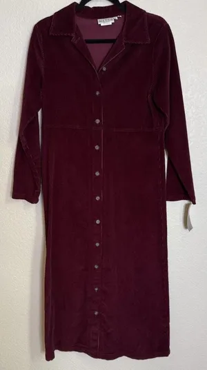 Match 8P Dress Cabernet Burgundy Corduroy Button Down Long Sleeve Vintage NEW thumbnail 1