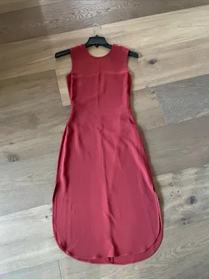 ALC Frank Size 2 Sleeveless Shift Dress Cut Out Back Brick Color Midi Slit thumbnail 9