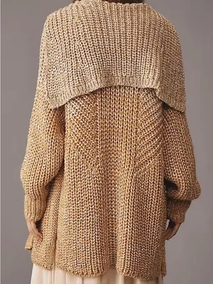 Anthropologie Maeve NWT Cozy Open-Front Chunky Knit Metallic Gold Cardigan thumbnail 4