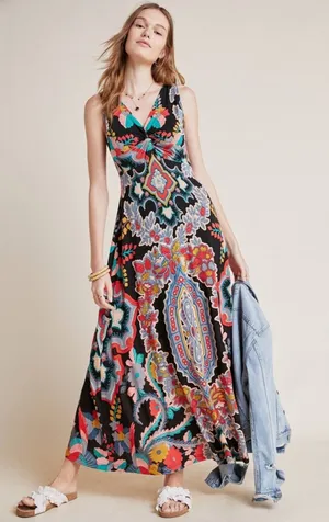 Anthropologie‎ Maeve Paisley Floral Sleeveless Maxi Dress Womens Size XS thumbnail 1