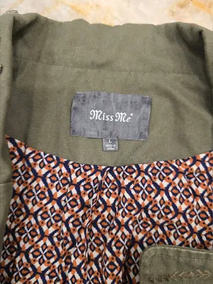 Miss Me Olive Green military utility jacket beaded embroidery Aztec Pattern L thumbnail 3
