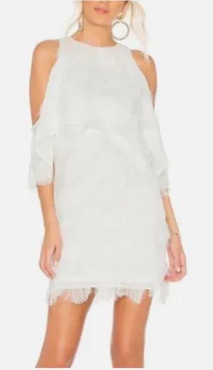 Elliatt White Cold-Shoulder Fringe Mini Dress thumbnail 1