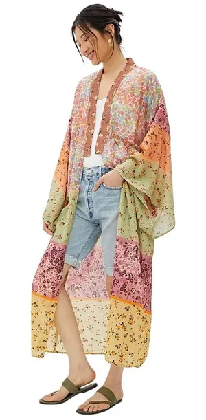 Anthropologie Bl-nk London Pastel Long Floral Patchwork Kimono Multi One Size thumbnail 1