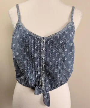 VTG. Abercrombie Fitch Blue Floral Button Front Tie Crop Top Cami Womens Medium thumbnail 1