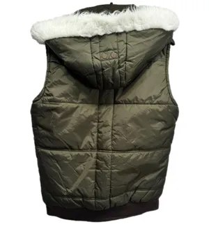 Pennsylvania Embroidered Olive Green Faux Fur Trim Puffer Vest Size Medium thumbnail 6