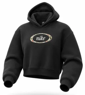 Nike‎ Womens Cropped Pullover Hoodie Black Oval Script Logo Size XS thumbnail 1