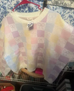Sweater with pastel colors & ribbons. NWT thumbnail 1