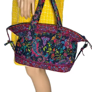 Stephanie Dawn Shoulder Bag Zippered Tote Plum Floral Purse Preppy Boho 14x8x4” thumbnail 3