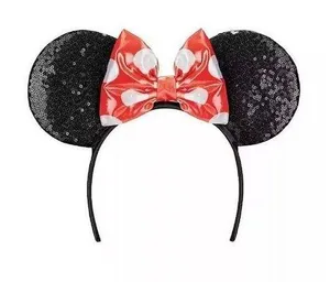 Red, Black, white polka dots sequin Disney Mickey Classic Minnie Mouse ears NWOT thumbnail 1