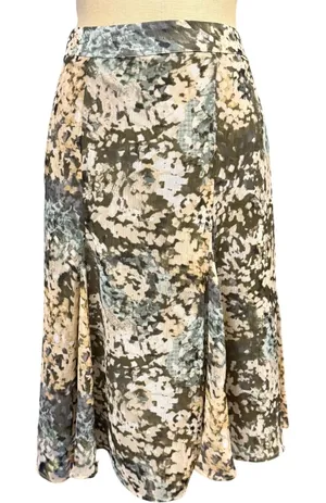 Jaclyn Smith L Abstract Gored Midi Skirt Olive Green Earthy Goblin Fairy Grunge thumbnail 1