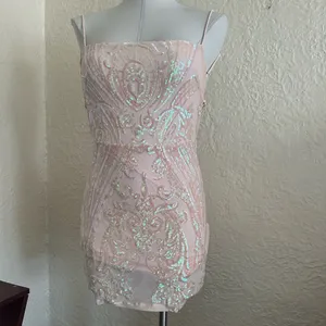 Lucy in the Sky Pale Pink Iridescent Sequin Mini Dress Medium thumbnail 7