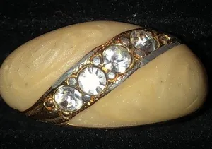 Size 6 Vintage Gold Tone & Shimmer Enamel CZ Rhinestone Dome Fashion Ring thumbnail 2