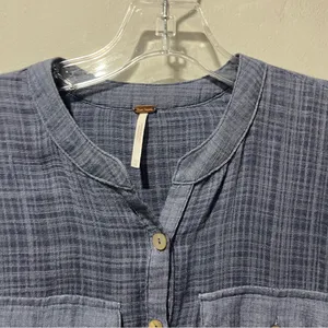 Free People Talk To‎ Me Popover Gauze Tunic Shirt Blouse XS sheer blue Boho thumbnail 6