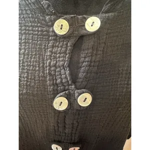 Oh My Gauze Black Cotton Gauze Button Front Oversized Top Boho Lagenlook Resort thumbnail 4