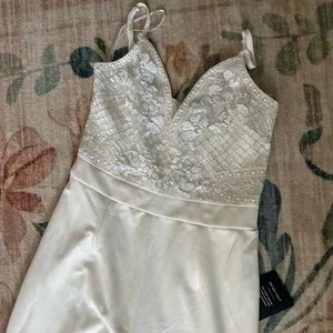 LULU’S Memorable Occasion White Beaded Sequin Wide-Leg Jumpsuit thumbnail 6