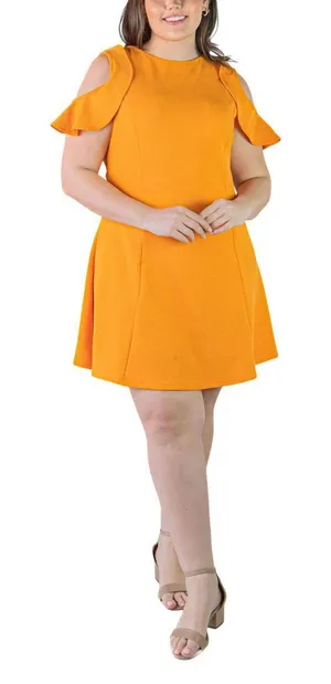 NWT 24seven Comfort Apparel Size Ruffle A-line Knee Length Dress Peach Orange 3X thumbnail 1