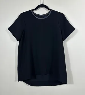 Madewell Black Leather Trim Career Fall Goth Short Sleeve Women Top Size Medium thumbnail 1