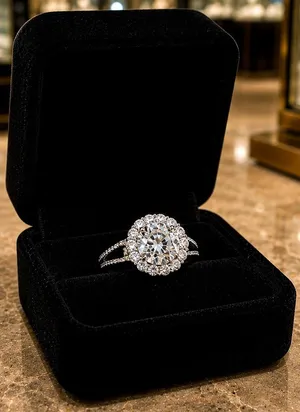 1 carat Moissanite Round Cut Ring with Accents Size 8 thumbnail 1