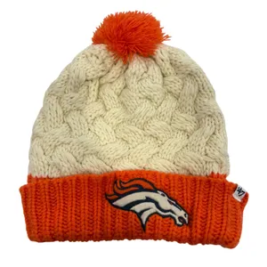 47 Brand Denver Broncos Women's Cable Knit Pom Beanie Hat Cream Orange NFL thumbnail 1