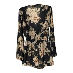 Lulus Floral Romper Womens Small‎ Black Excellent Long Bell Sleeve V-Neck Boho thumbnail 6