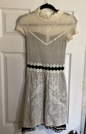 Anthropologie Lia Molly Lanterns Glow Bird Crochet Fit & Flare Mini Dress XS thumbnail 1