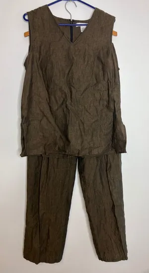 Pursuits Ltd Linen Pant Set Women 12/8 Brown Excellent Vintage Tunic Trousers thumbnail 1