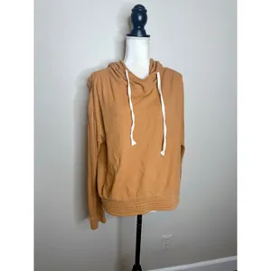 PACT Women's L Organic Cotton Pullover Lite Waffle Hoodie Knit Sweater Camel thumbnail 5