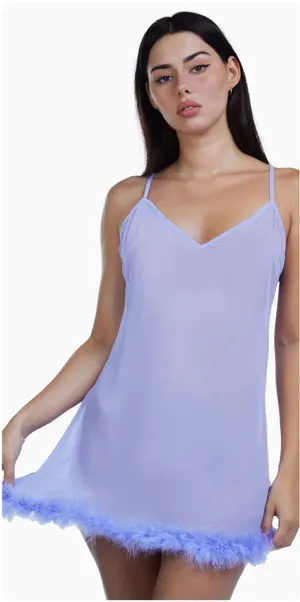 Bettie Page Playful Promises Womens‎ Lilac Feather Trim Lingerie Slip Dress US 6 thumbnail 1
