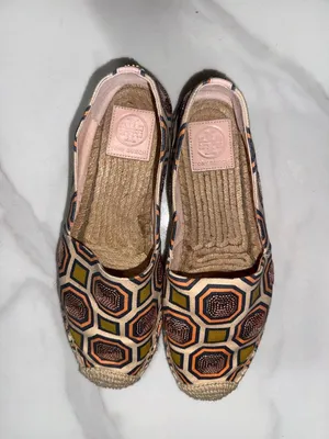Tory Burch Pink and Yellow Geometric Espadrille Flats thumbnail 4