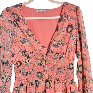 Patrons of Peace Pastel Pink Floral‎ Boho Smocked Long Sleeves Maxi Dress Medium thumbnail 3