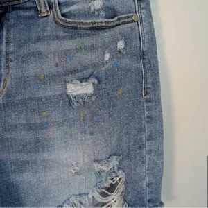 Judy Blue - Paint Spatter Distressed Jean Shorts - Light Blue thumbnail 7