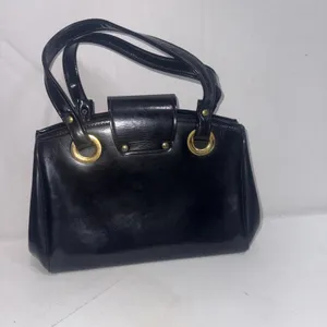 Vintage Black Patent Leather Old Money Minimalist Classic Top Handle‎ Bag Purse thumbnail 4
