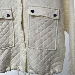 Zara Diamond Full Zip Cropped Drawstring Jacket in‎ Ivory Size Medium thumbnail 3