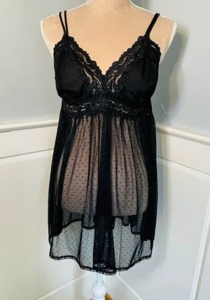 Savage X Fenty NWT Black Lace Trim Sheer Babydoll Nightie 1X New thumbnail 2
