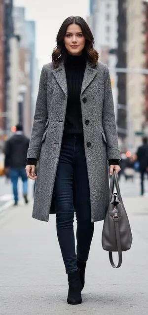 Ralph Lauren Classic Grey Herringbone Wool Trench Coat Sz 2 thumbnail 1
