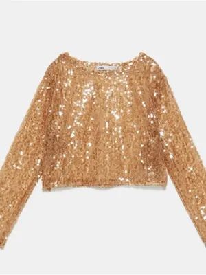 NWT ZARA Golden Brown Sequin Top thumbnail 2