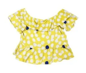 Zara Yellow Polka Dot Off Shoulder Flounce Crop Top Size‎ Medium thumbnail 1