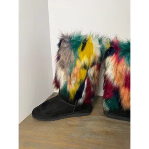 Bellini Hype Faux Fur Boots Rainbow Festival Y2K Statement Winter‎ Women's 8.5 thumbnail 6