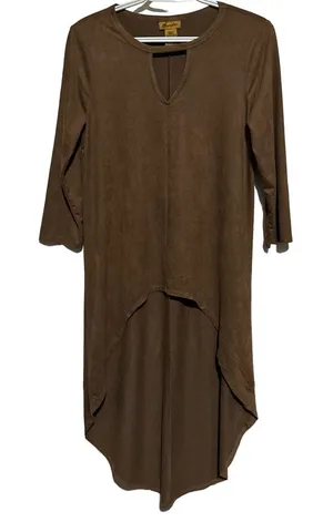 Wrangler Women's Brown Faux‎ Suede High Low Top Long Sleeves V-Neck Top Size S thumbnail 1