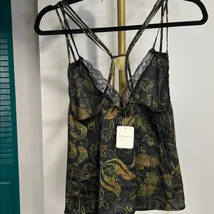 NWT Free People Off the Coast Cami Lace Black Strappy Relaxed Fit Elegant Tank thumbnail 6
