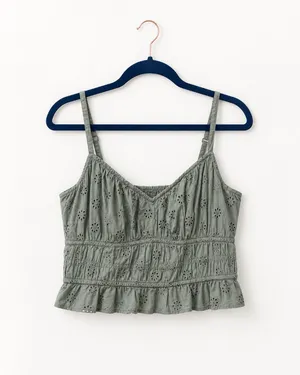 Hollister Sage Green Floral Smocked Crop Cami thumbnail 2